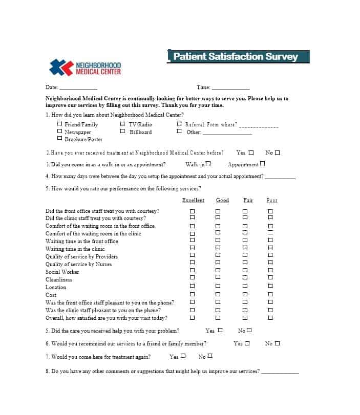 Patient Satisfaction Survey Template 32
